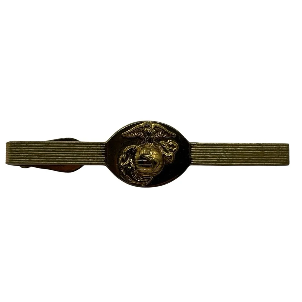 USMC Marine Corps Tie Bar‎ Clip Swank Eagle Anchor Globe Gold Tone Military VTG